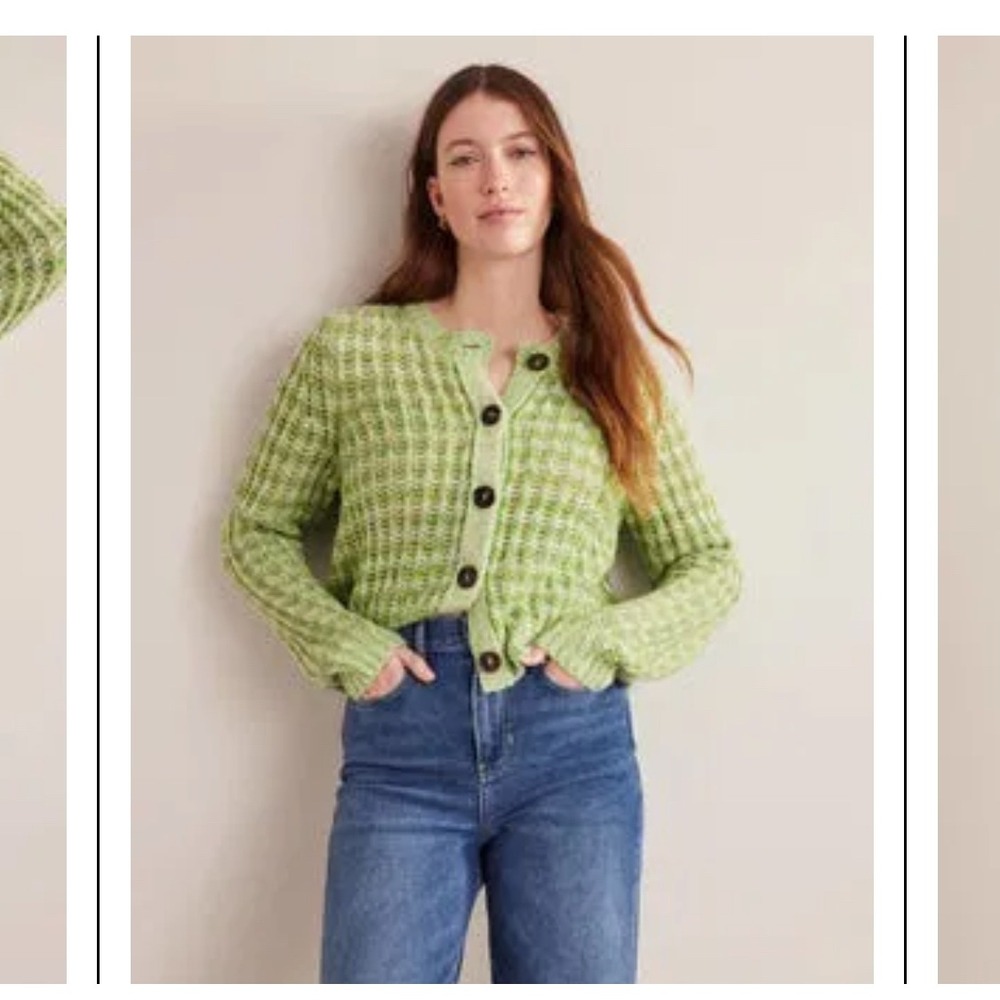 Boden Green Chunky Knit Button Front Cropped Sweater Womens XS